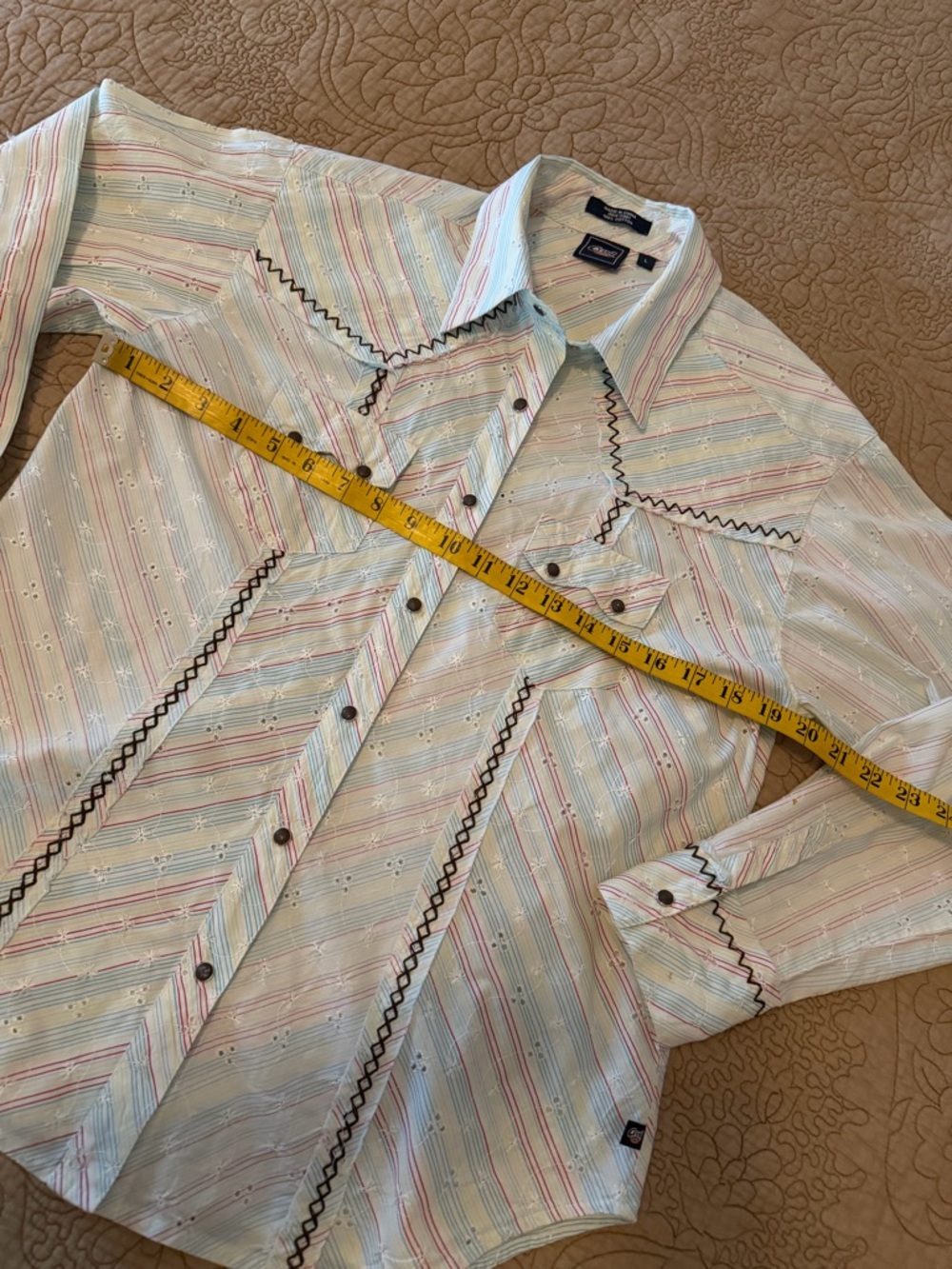 Cruel Girl Western Style Embroidered Snap Shirt Pastel Stripe Eyelet Rodeo, Sz L - Picture 9 of 14